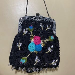 Women’s Vintage Clutch Beaded Small Handbag Chain Strap